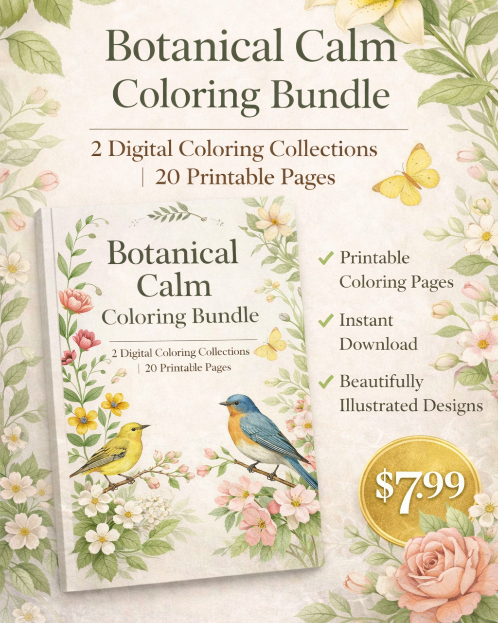 Botanical Calm Coloring Bundle (20 printable pages) RLE Chi-Town Books, LLC