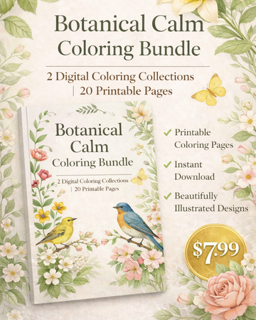 Botanical Calm Coloring Bundle (20 printable pages) RLE Chi-Town Books, LLC