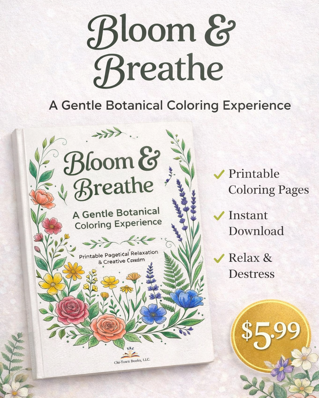 Bloom & Breathe: A Botanical Coloring Collection RLE Chi-Town Books, LLC