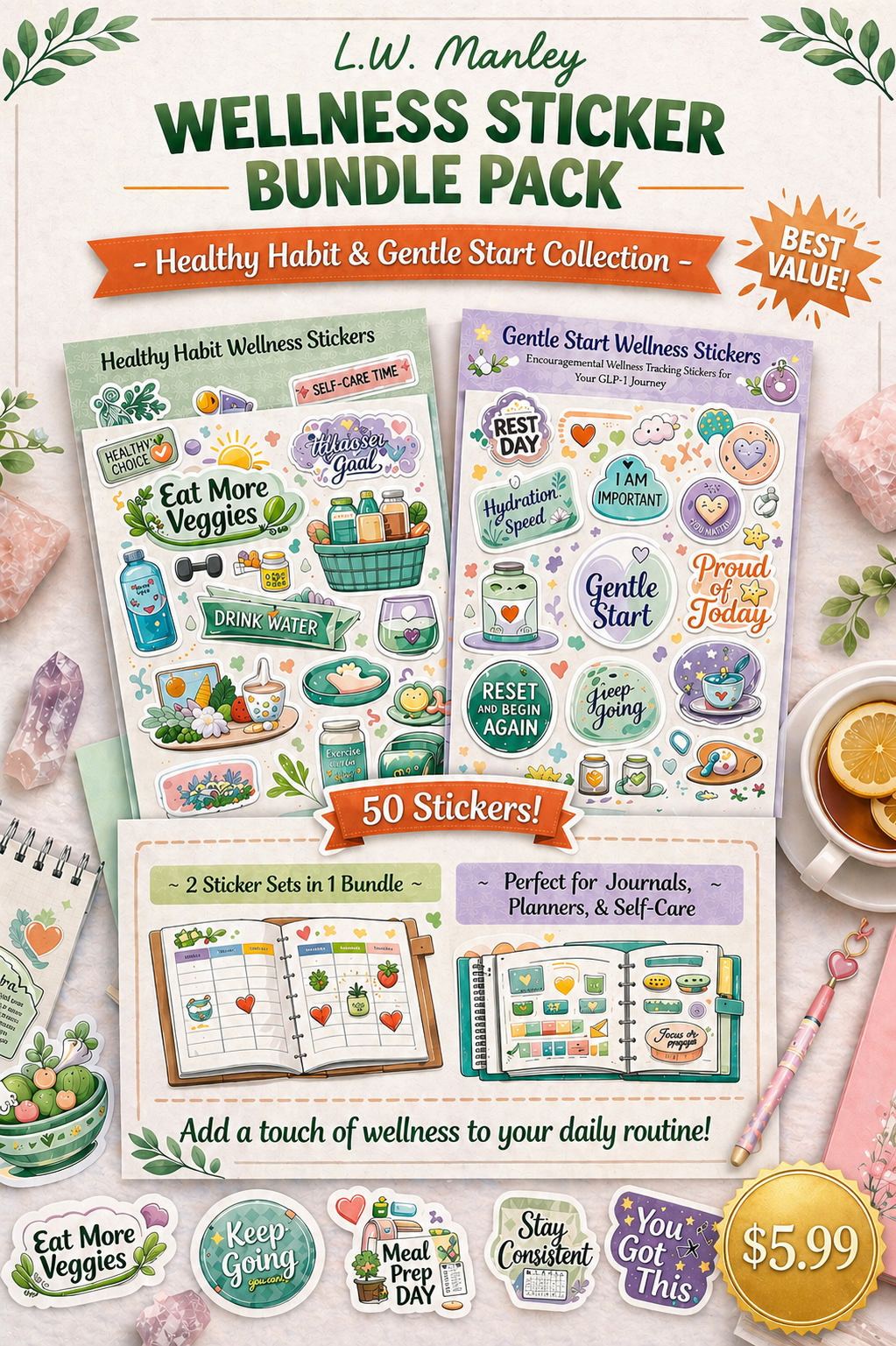 Wellness Sticker Bundle Pack RLE Chi-Town Books, LLC